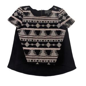 Anthropologie Sunday in‎ Brooklyn Ellery Black Woven Aztec Print Top Size XS